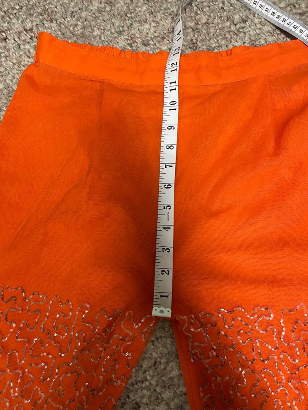 Vintage beaded sequinned super bell bottom Embellished Orange mesh Pants - Picture 8 of 13